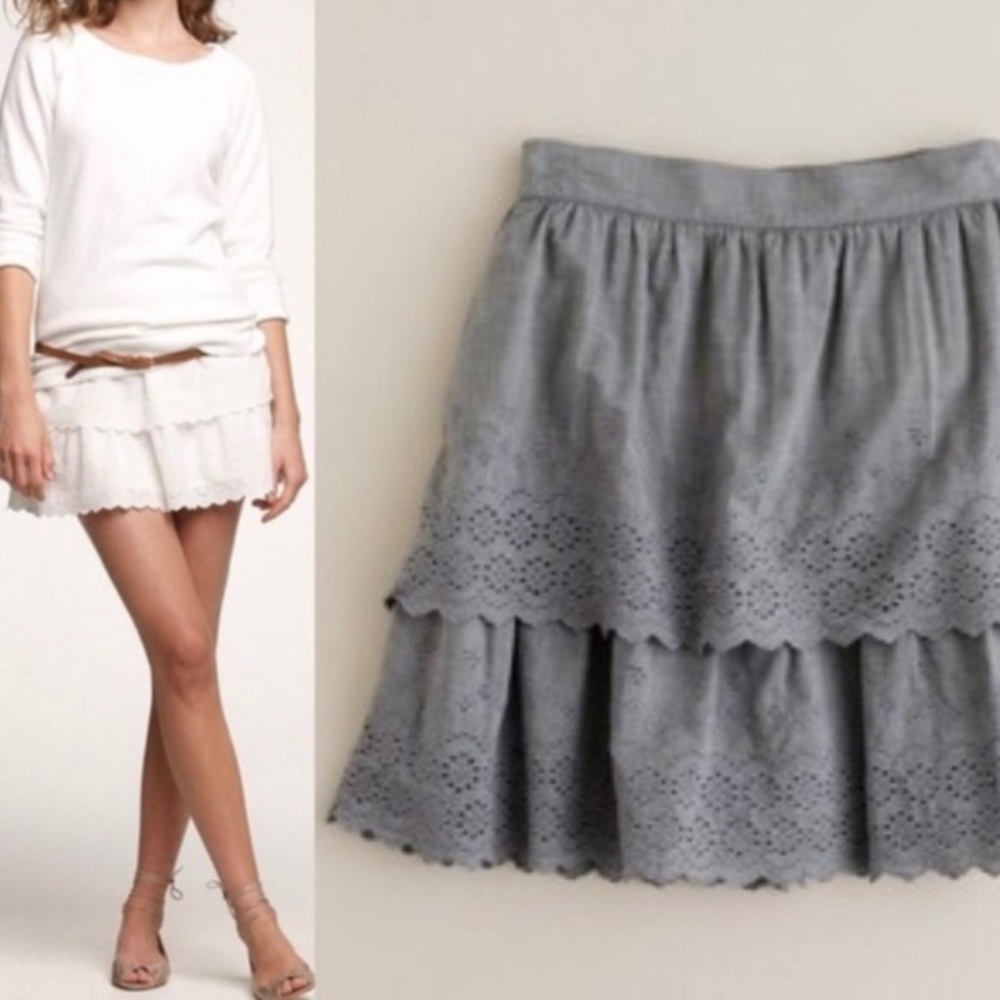 J. Crew Ruffled Chambray Floral Eyelet Mini Skirt